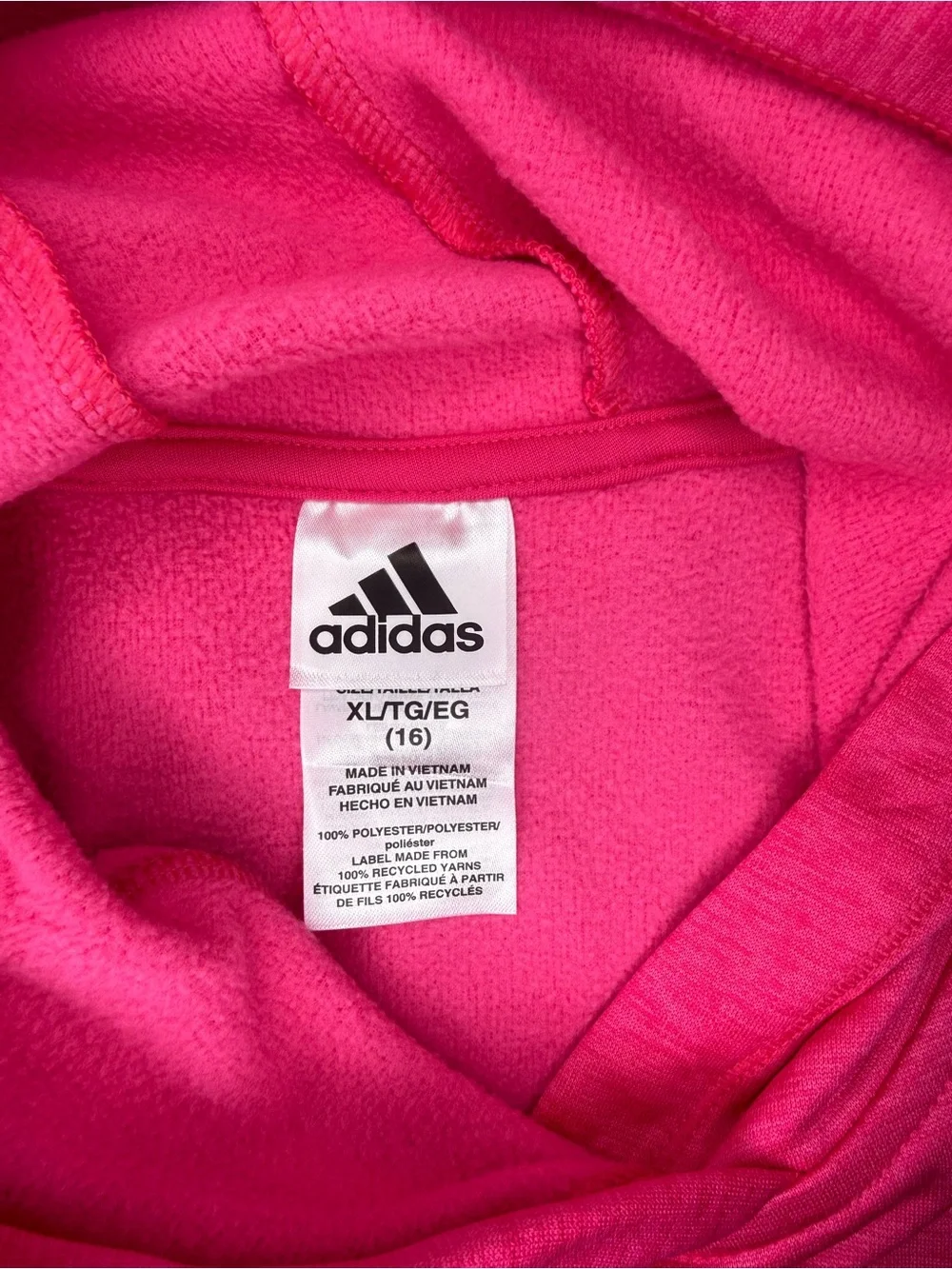 Adidas Girls XL 16 Hot Pink Logo Pullover Hoodie Sweatshirt